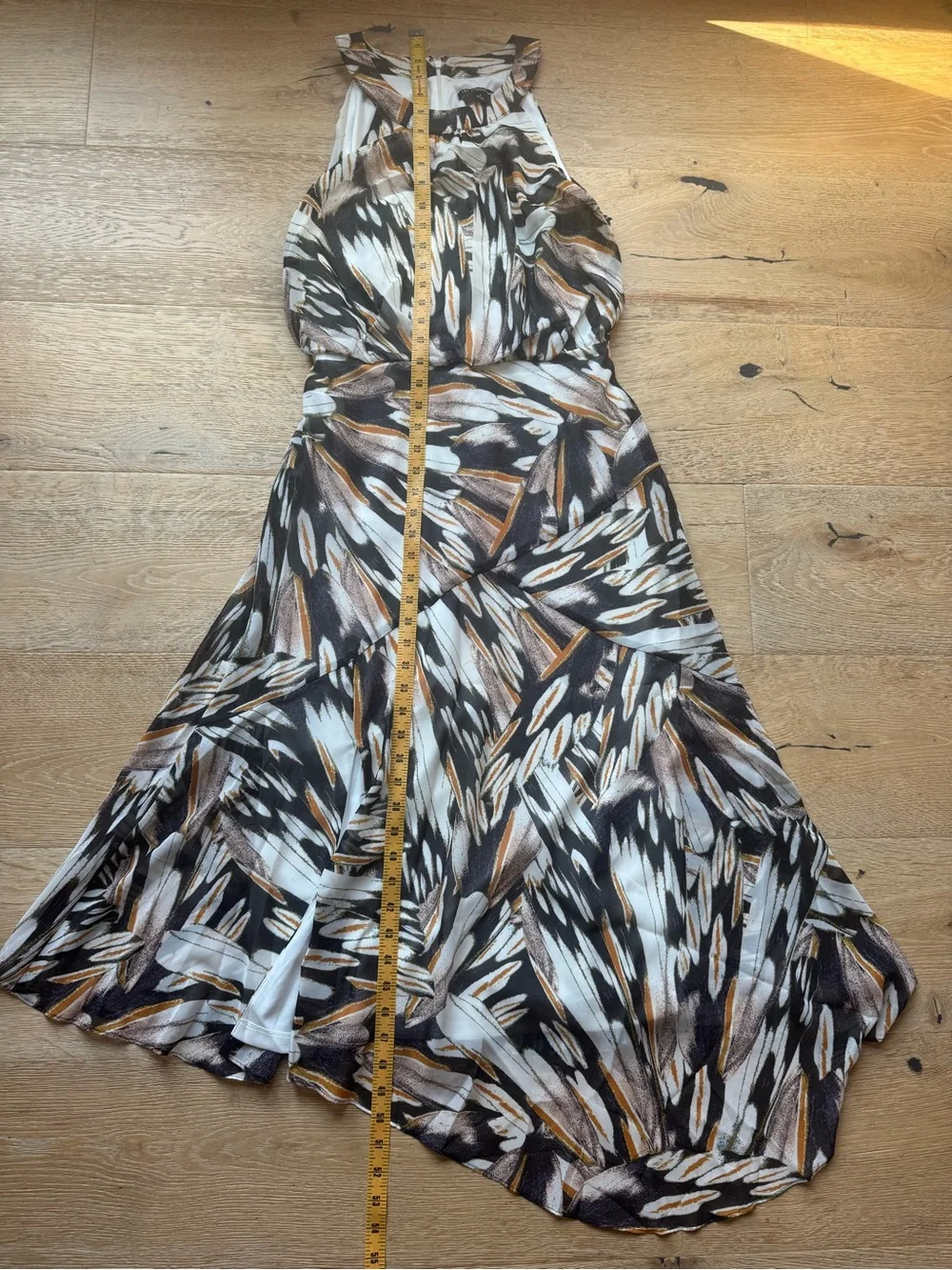 🔥CUTE Abstract Feather-Print Midi Maxi Halter Sz 8 INC PriceFirm! - Picture 3 of 6